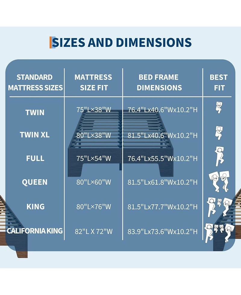 gaomon Twin Xl Platform Bed Frame with Underbed Storage 10.24" Clearance Wood & Metal Slats No Headboard Walnut