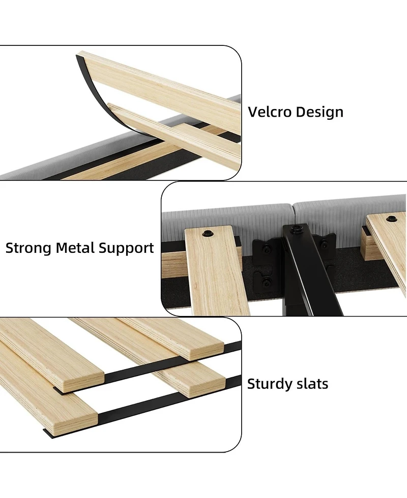 gaomon Full Size Upholstered Bed Frame Wingback Headboard Velvet Platform No Box Spring Needed Durable Wood Slats Light Grey