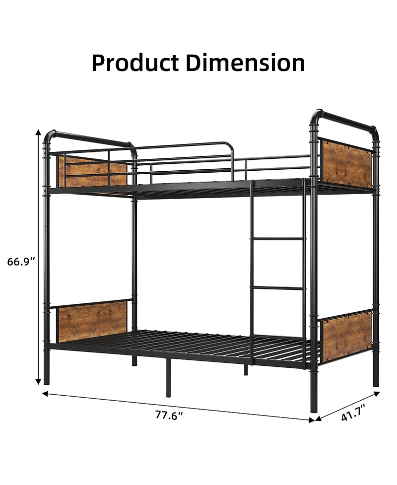 gaomon Twin Over Twin Heavy Duty Metal Convertible with Guardrail and Ladders, No Box Spring Needed, Bunk Bed