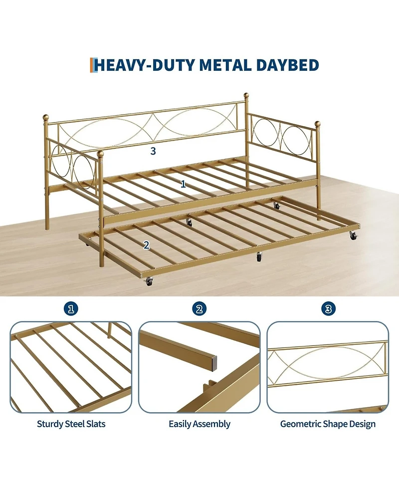 gaomon Twin Daybed with Trundle Metal Daybed and Trundle Set Sofa Bed Steel Slat Multifunctional Bedroom