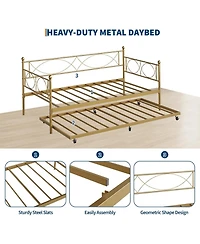 gaomon Twin Daybed with Trundle Metal Daybed and Trundle Set Sofa Bed Steel Slat Multifunctional Bedroom