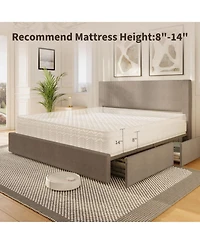 gaomon Queen Size Bed Frame Corduroy Tufted Wingback Headboard Platform with 4 Storage Drawers Wood Slats No Box Spring Brown