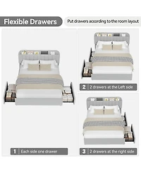 Gaomon Full Size Boucle Upholstered Platform Bed Frame with Bookcase Headboard 2 Drawers for Kids No Box Spring Grey