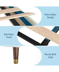 gaomon King Size Upholstered Platform Bed Frame Modern Fabric Headboard Metal Frame Wooden Slats Double Support No Box Spring Beige