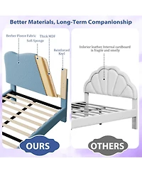 gaomon Twin Xl Size Berber Fleece Scallop Headboard Low Profile Platform Bed Frame for Kids