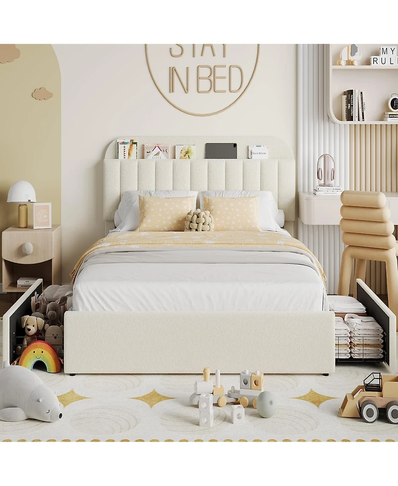 gaomon Full Size with Storage Headboard and 2 Drawers Bed Frame for Girls