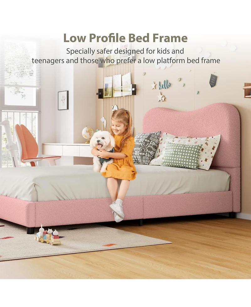 gaomon Twin Bed Frame for Kids with Velvet Upholstered Headboard