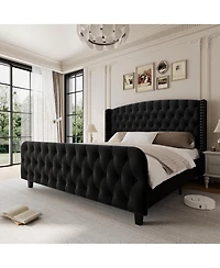 gaomon 51" Tall King Size with Deep Button Tufted Wingback Headboard and Footboard Bed Frame