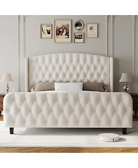 gaomon 51" Tall King Size with Deep Button Tufted Wingback Headboard and Footboard Bed Frame