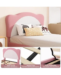 gaomon Full Upholstered Velvet Platform Bed Frame with Adjustable Scallop Headboard for Kids