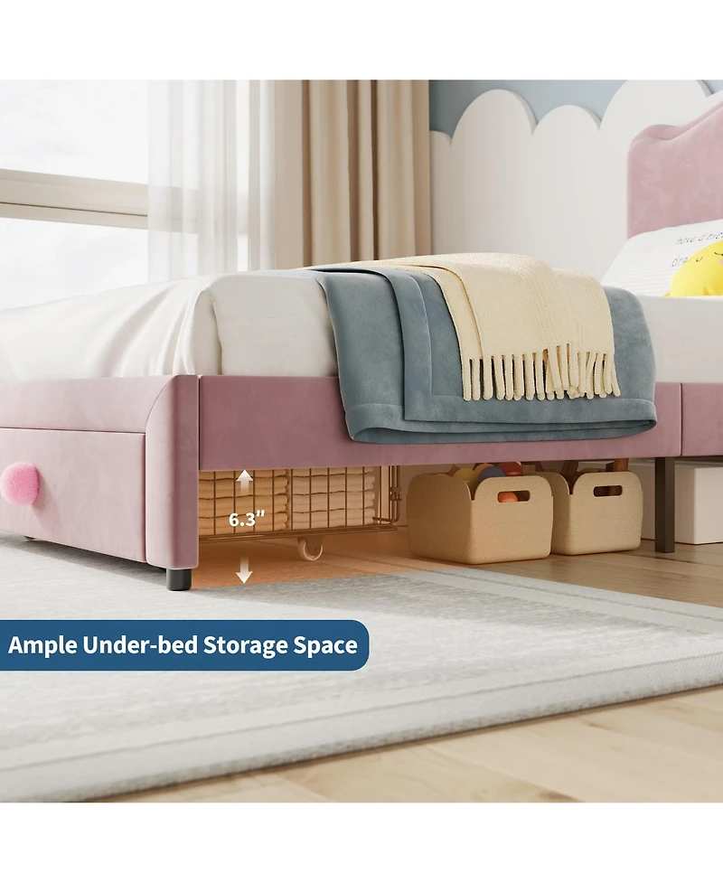 Gaomon Upholstered Twin Bed Frame with Storage Drawer & Scallop Headboard