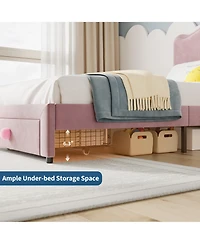 Gaomon Upholstered Twin Bed Frame with Storage Drawer & Scallop Headboard