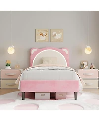 gaomon Twin Xl Kids Bed Frame, Upholstered Platform with Adjustable Headboard & Led,Wooden Slats, No Box Spring, Nursery
