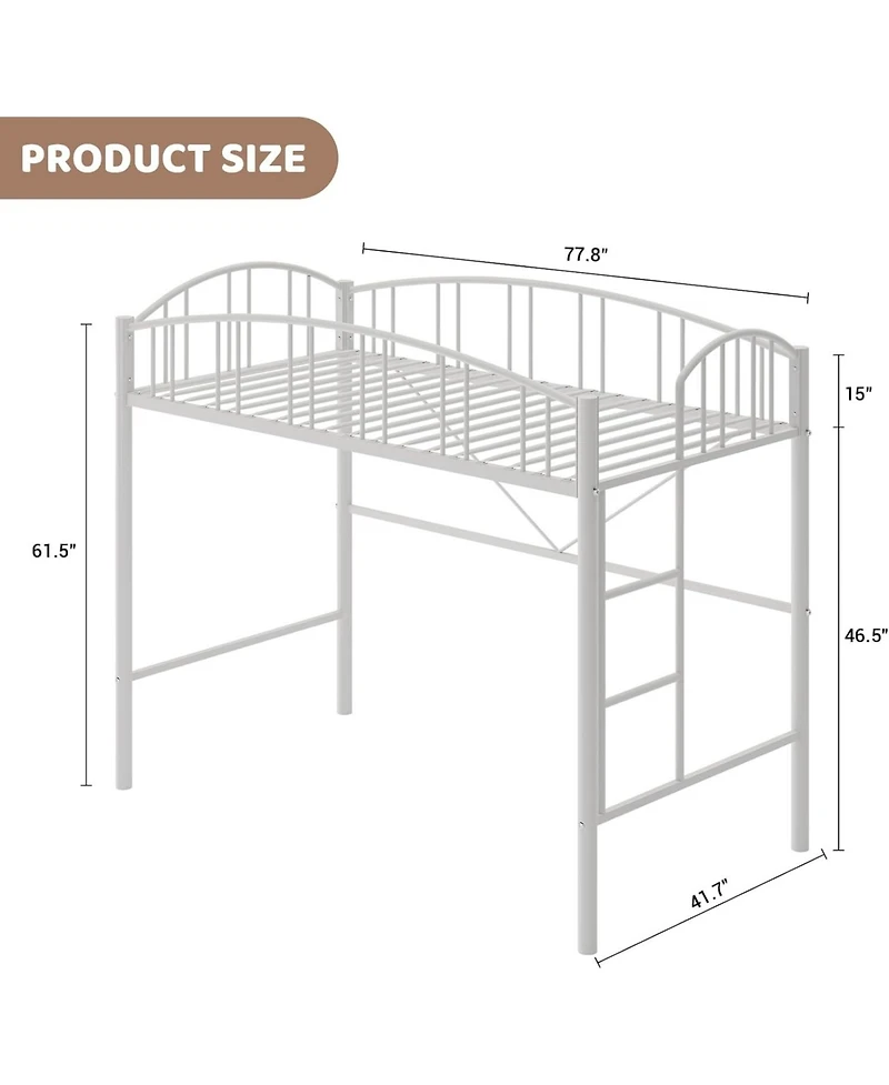 Gaomon Twin Metal Loft Bed with Arched Guardrails & Safety Ladder, Space-Saving Heavy-Duty Steel Frame, No Box Spring Required