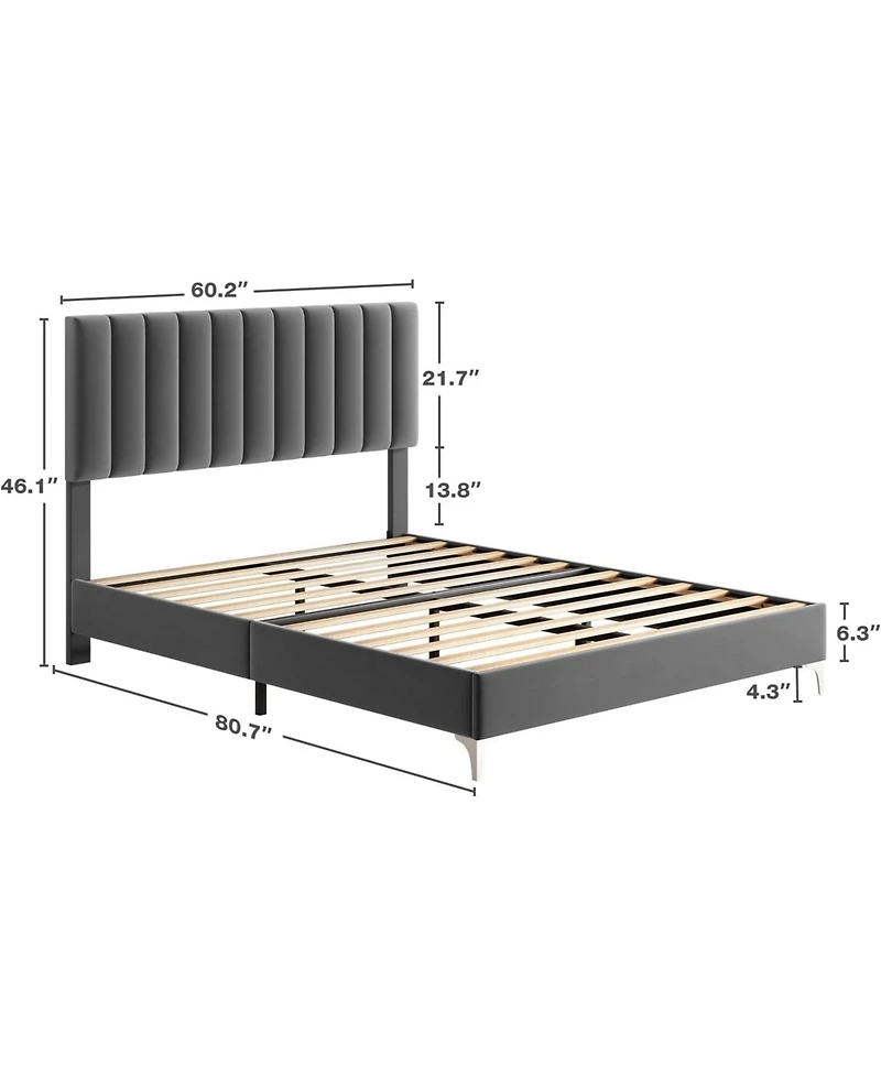 gaomon Queen Velvet Adjustable Platform Bed with Headboard, Strong Wooden Slats, Noise-Free, Easy Assembly, No Box Spring Needed