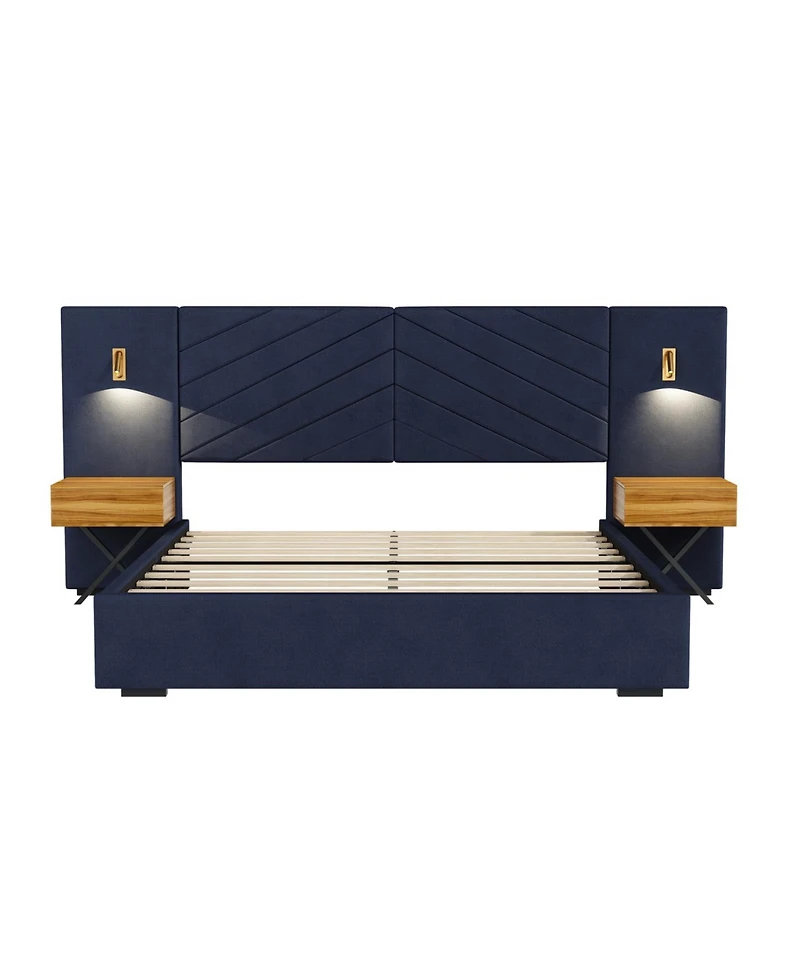 Simplie Fun Royal Blue Velvet Wingback Bed Frame - Queen Size