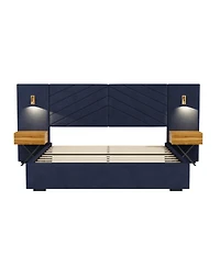 Simplie Fun Royal Blue Velvet Wingback Bed Frame - Queen Size