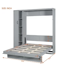 Streamdale Furniture Full Murphy Bed Wall with Shelves, Wardrobe and Led Lights, Gray