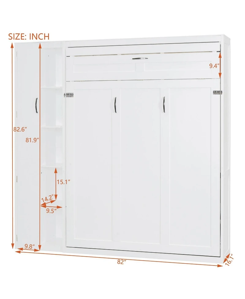 Streamdale Furniture Queen Size Murphy Bed Wall Bed with Shelves, Wardrobe and Led