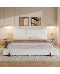 Streamdale Unique Design, Velvet and Solid Wood Legs Upholstered Bed Frame, King
