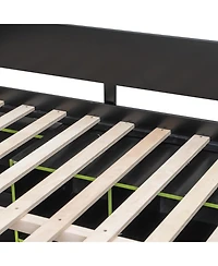 Streamdale Furniture Full Size Wood Loft Bed with Desk, Wardrobe, Storage & Rgb Lights
