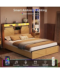 Streamdale Furniture Streamdale Farmhouse Full Size Bed Frame with Storage Headboard, Drawers, Charging & Led