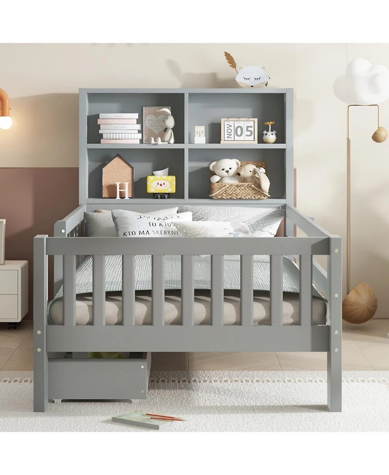 Streamdale Furniture Streamdale Twin Platform Bed with Chalkboard, Storage Drawers & Shelves, Gray