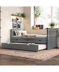 Streamdale Furniture Streamdale Twin Platform Bed with Drawers and Trundle, Solid Wood Daybed, Gray