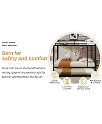 Streamdale Furniture Durable Square Tube Iron Bunk Bed with Safety Rails - Queen Size