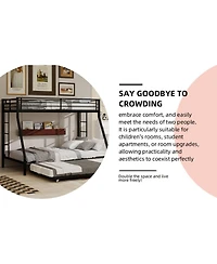 Streamdale Furniture High-Stability Queen Bunk Bed with Ladder & Trundle - Black (153cm x 203cm