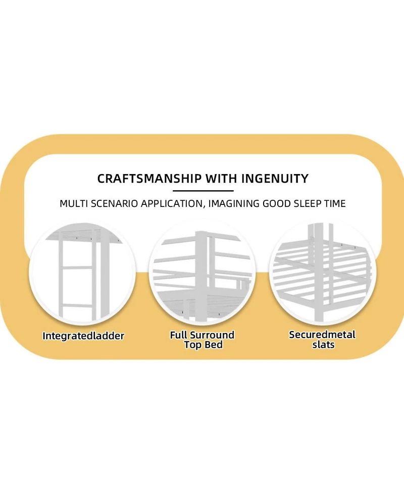 Streamdale Furniture Multi-Functional Square Tube Iron Bunk Bed - Queen Size