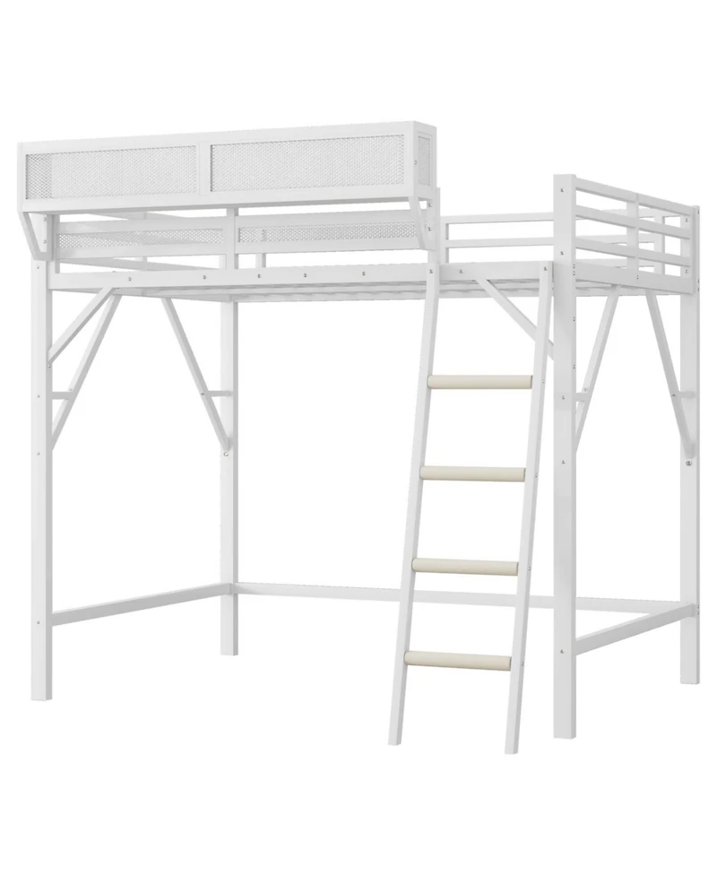 Streamdale Furniture Metal Full Loft Bed with Storage Shelves