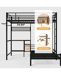 Streamdale Furniture Bunk Bed Twin Over Twin with Desk Station, L-Shaped Metal Loft Bed