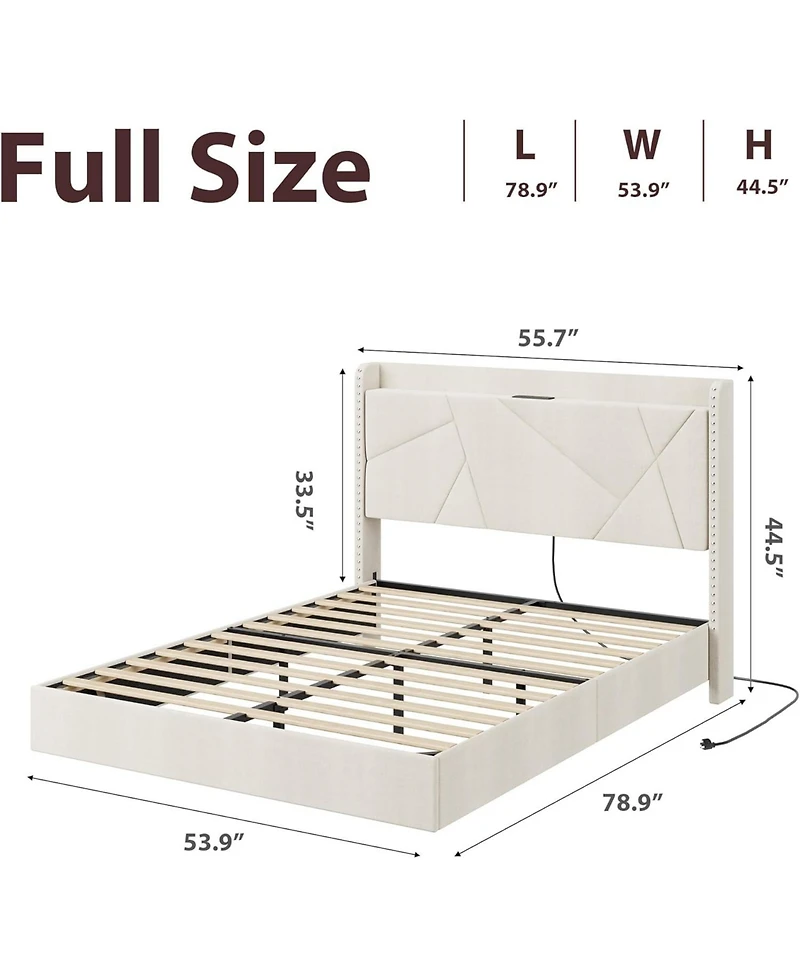 Gaomon Floating Upholstered Bed Frame with Rgb Led Lights, Charging Station, Storage Headboard & Button Tufted Design
