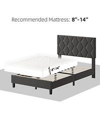 gaomon Twin Size Bed Frame with Headboard, Upholstered Platform Bed Frame with Diamond Headboard