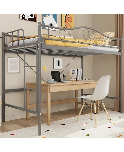 gaomon Twin Size Metal Loft Bed with Ladder and Full-Length Guardrail, Heavy Duty Space-Saving Loft Bed Frame 400 Lbs Capacity, Noise-Free