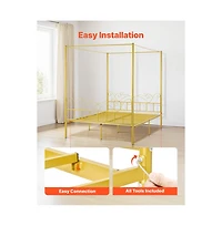 Slickblue Metal Canopy Bed Frame with Headboard and Four Poster Style