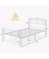gaomon Twin Size Bed Frame for Kids Metal Bed with Headboard & Footboard Heavy Duty Slats No Box Spring White
