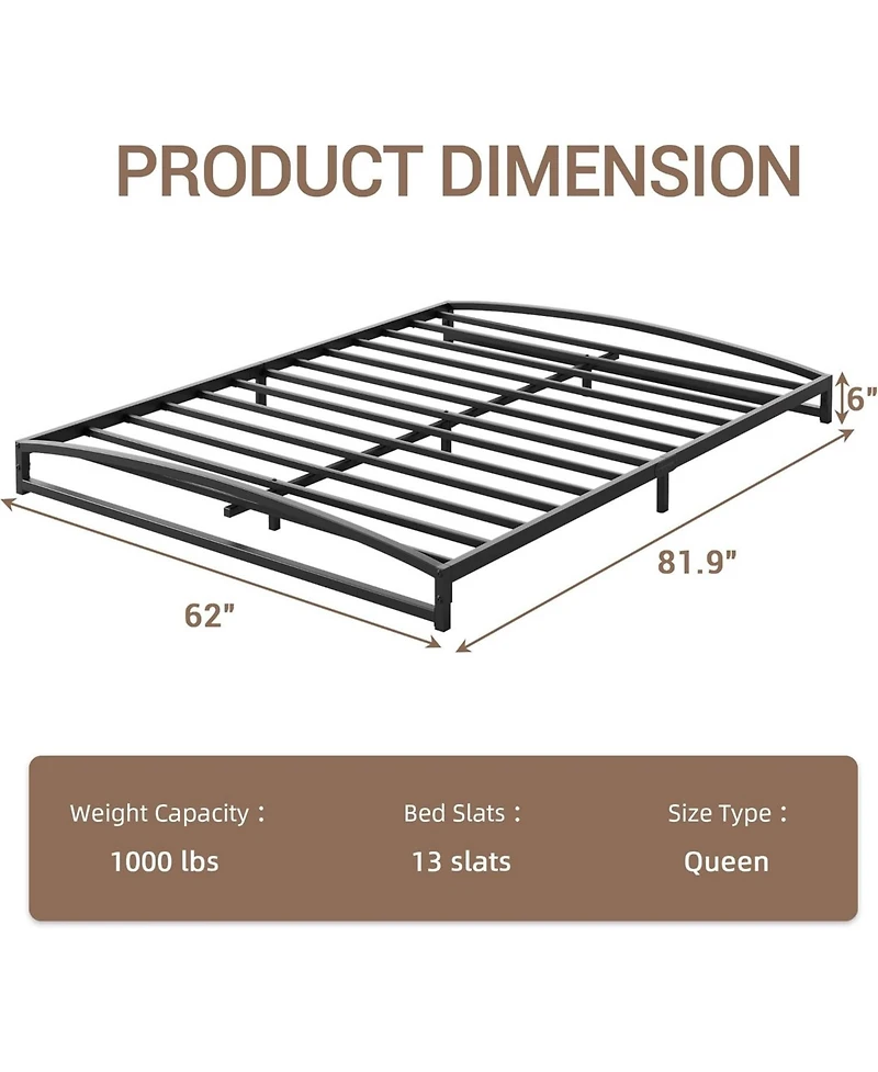 gaomon Queen Size 6 Inch Metal Platform Bed Frame Heavy Duty Slats Underbed Storage Noise-Free Non-Slip