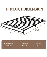 gaomon Queen Size 6 Inch Metal Platform Bed Frame Heavy Duty Slats Underbed Storage Noise-Free Non-Slip