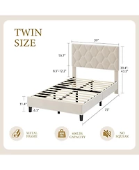 gaomon Twin Upholstered Bed Frame Heavy Duty Platform Upholstered Headboard Strong Wood Slats No Box Spring Beige