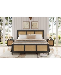 gaomon Queen Size Bed Frame Boho Cane Headboard Metal Platform