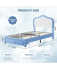 Twin Xl Upholstered Bed Frame Storage Drawer Smart Led Headboard Princess Platform for Kids Girls Wooden Slats Blue White