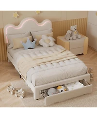 gaomon Full Size Soft Pack Upholstered Bed Frame Mdf Sponge Elegant Design Led Lighting Comfortable Cushioning Durable Construction