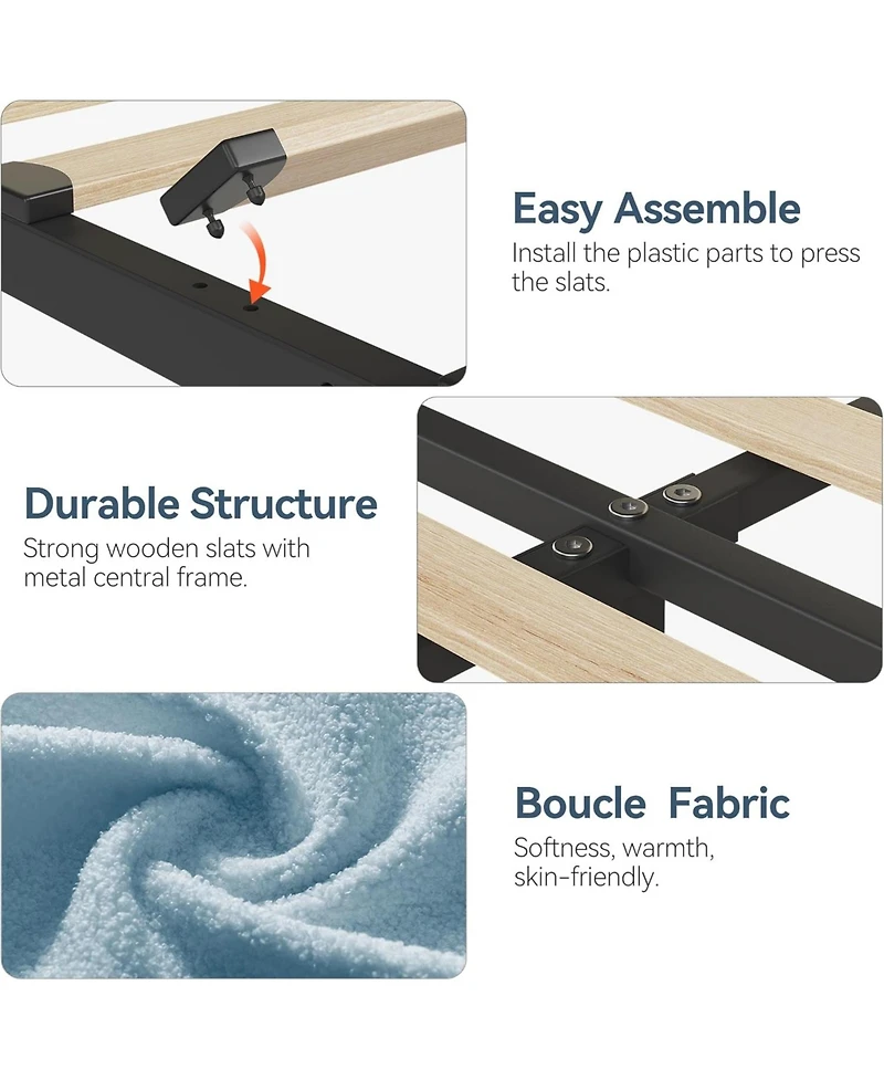 gaomon Twin Size Boucle Upholstered Platform Bed Frame with Bookcase Headboard 2 Drawers for Boys No Box Spring Blue