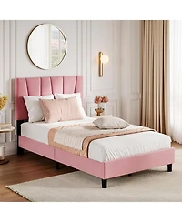 Easy Assembly Twin Size Upholstered Platform Bed Frame Space Saving, for Living Room, Guest Room