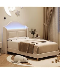 gaomon Velvet Upholstered Led Lights Wingback Headboard & Storage Platform Bed Frame