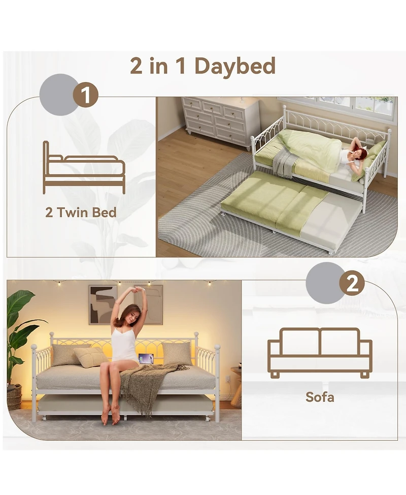 Gaomon + Twin + Wood/Metal (or specify actual material) + Charging Station & Led Lights + Daybed with Trundle