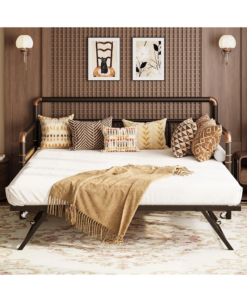 gaomon Daybed with Trundle,Twin Daybed with Pop Up Trundle Set,Metal Twin Bed Frame