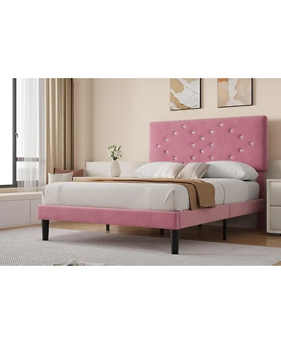 Gaomon Queen Size Velvet Bed Frames with Headboard,Upholstered Platform Bedframe with Wood Slats,Solid and Stable
